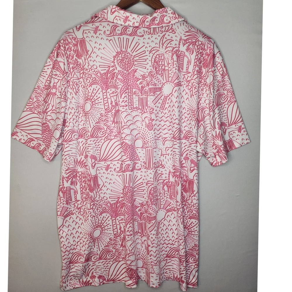 Yatta Golf Polo Men's Shaka Life Hawaiian‎ Aloha Sun Pink Red Stretch Polo XL - Picture 3 of 8